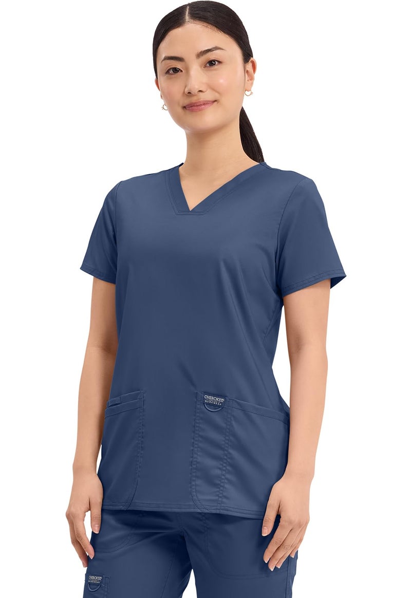 Cherokee Women's V-Neck Top, Navy, Large - Image 3